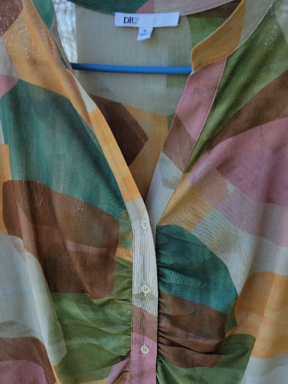 DR2 Multicolor Abstract Ruched Button-Front Blouse - Picture 4 of 9